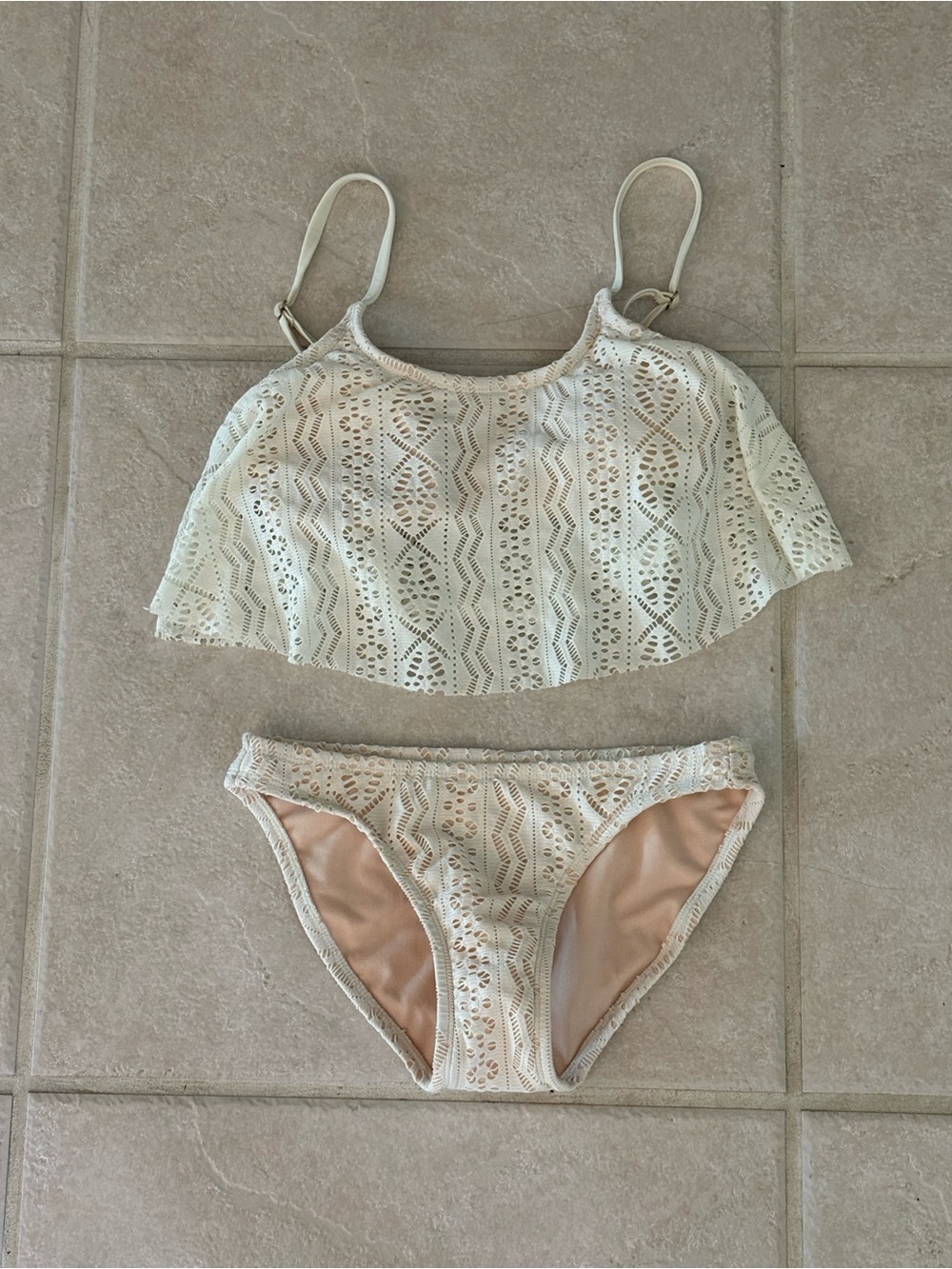 Xhilaration Cream Lace Flounce Bikini Set - Size XS